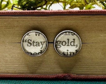 Stainless Steel The Outsiders Stay Gold Book Page Stud Post Earrings