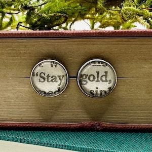 Stainless Steel The Outsiders Stay Gold Book Page Stud Post Earrings