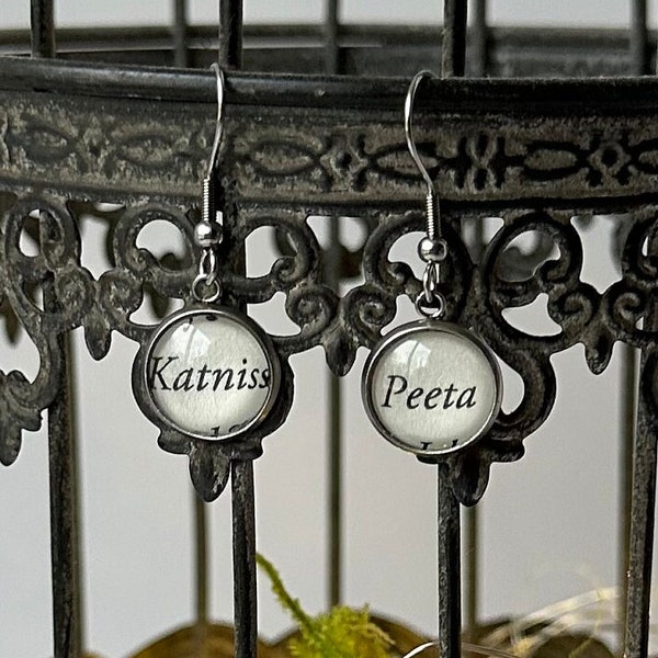 Stainless Steel Hunger Games Katniss Peeta Book Page Dangle Earrings