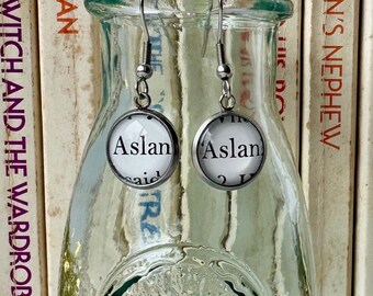 Stainless Steel Chronicles of Narnia Aslan Book Page Dangle Earrings