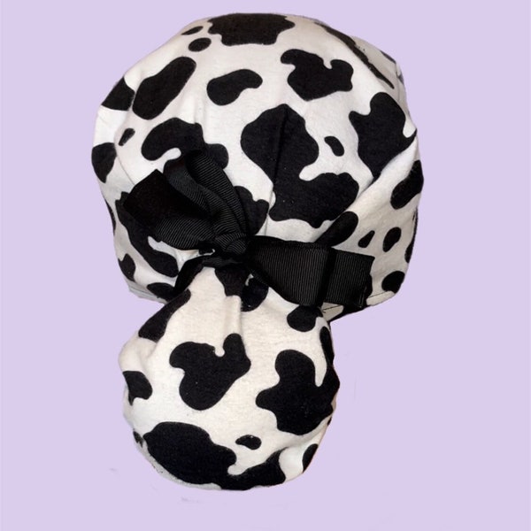 Scrub Cap, Cow Print Ponytail Scrub Cap