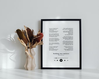 Gift Idea Metallica Song Lyrics Poster Music Lover Gift Wall Art Lyrics Nothing Else Matters Lyrics Digital Music Print Poster Metallica