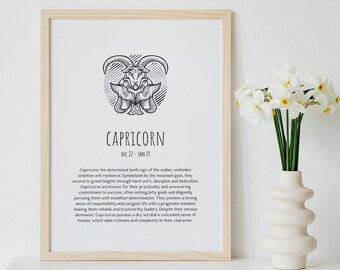 Idea de regalo Cartel del signo del zodíaco Capricornio Personalidad Impresión minimalista Amante de la astronomía Regalo Arte de la pared Capricornio Signo del zodíaco Cartel digital