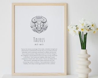 Idea de regalo Signo del zodíaco Cartel Tauro Personalidad Impresión minimalista Amante de la astronomía Regalo Arte de la pared Tauro Signo del zodíaco Cartel digital