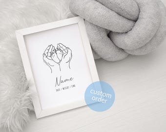 Idea de regalo Arte de pared con nombre de bebé personalizado Póster digital personalizado de nacimiento de recién nacido Decoración de pared para guardería Detalles del nuevo bebé Regalo imprimible