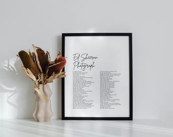 Gift Idea Photograph Ed Sheeran Song Lyrics Poster Music Lover Gift Wall Art Lyrics Ed Sheeran Digital Print Gift For Lover Photograph Song