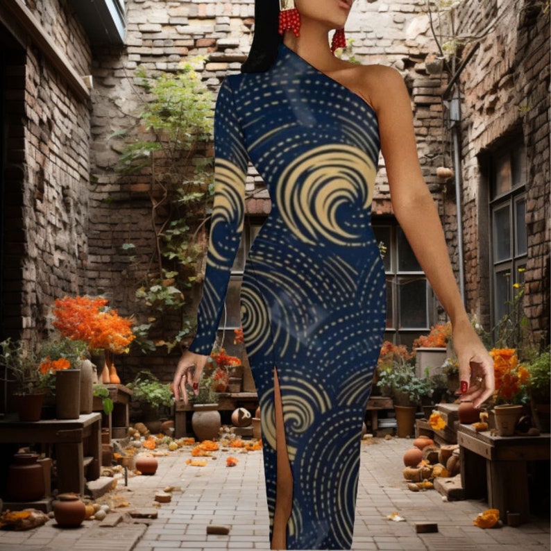 Women's off Shoulder Long Sleeve Slit Dress Women's Clothing Form