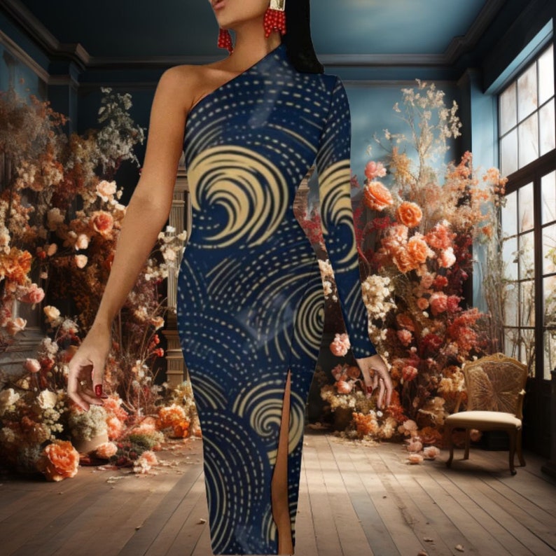 Women's off Shoulder Long Sleeve Slit Dress Women's Clothing Form