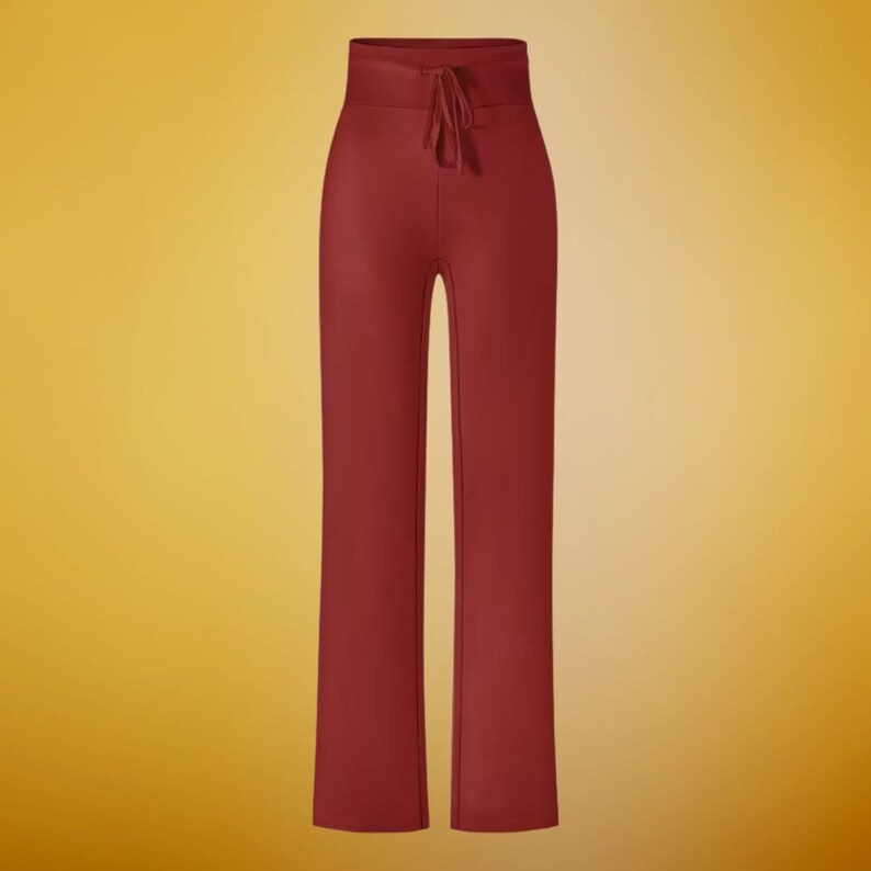 Straight Leg Yoga Pants Red Yoga Pants High Waist Draw String Women's