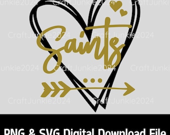 Corazón de fútbol de los Saints SVG PNG: Diseño deportivo de sublimación (descarga digital)