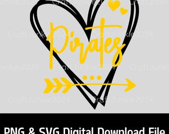 Pirates Baseball Heart SVG PNG: Sport Sublimation Design (Digital Download)