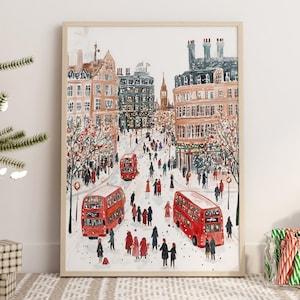 London Winter Weihnachten Wandbild Urlaub Print Winter City Poster Weihnachtswand Dekor Winterszene Wand Kunst Urlaub Poster Printable