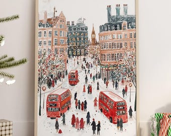 London Winter Christmas Wall Painting Holiday Print Winter City Poster Christmas Wall Decor Winter Scene Wall Art Holiday Poster Printable