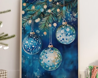 Winter Christmas Wall Decor Blue Winter Print Holiday Poster Winter Painting Blue Christmas Aesthetic Print Printable Winter Art Download
