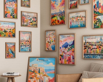 100 Europe City Print Travel Wall Art Cityscape Art Print Travel Wall Poster Printable City Art Colorful Trendy Prints For Wall Decor