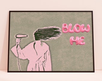 Arte de pared femenino, impresión de tipografía rosa, Blow Me, arte de pared de moda, cartel rosa lindo, decoración de pared de moda divertida, cartel femenino, impresión digital