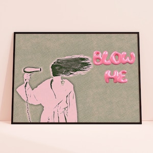 Arte de pared femenino, impresión de tipografía rosa, Blow Me, arte de pared de moda, cartel rosa lindo, decoración de pared de moda divertida, cartel femenino, impresión digital