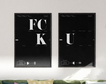 Typography Wall Art, Fck U Wall Decor, Trendy Wall Art, Minimalist Poster, Retro Wall Posters, Typography Print, Digital Download