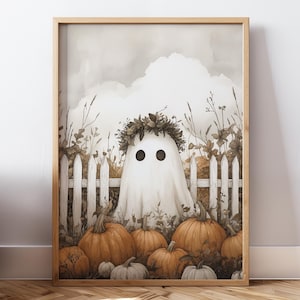 Niedliche Geist Wandkunst Halloween Poster Geisterdruck Kürbis Wandkunst Trendige Halloween Malerei Ästhetisches Halloween druckbare Wanddekoration