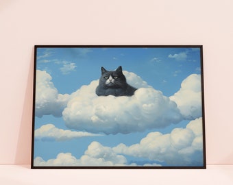 Impresión abstracta de gato, regalo para amantes de los gatos, arte de pared de gato negro, decoración de habitación imprimible, pintura de gato divertida, descarga digital de póster de gato