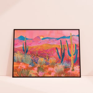 Western Wüste Wand Kunst für Haus Büro druckbare Kaktus Malerei Vintage rosa Dekor für Raum ästhetische Dekor druckbare digitale Download
