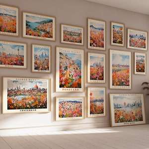 Reise Poster Set Von 120 Blumenmarkt Wand Kunst Botanische Drucke Set Stadt Poster Stadt Blume Druck Stadtbild Original Kunst