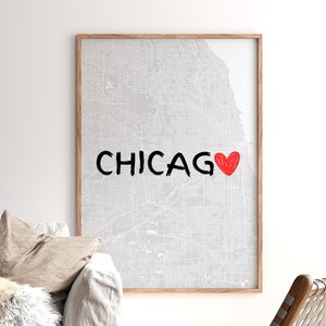 Chicago Wand Kunst Minimalistisches Poster, Stadt Karte Wand Dekor, Reise druckbare digitale Kunst, Chicago Zimmer Dekor, Ästhetische Stadt Drucke