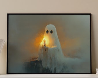 Vintage Ghost Painting Halloween Wall Art Spooky Wall Decor Ghost Print Vintage Printable Halloween Painting Cute Ghost Poster Digital Art