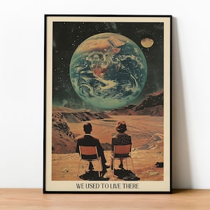 Stampa poster estetica spaziale da parete retrò, decorazione retrò, arte murale surreale anni '70, stampabile, poster retrò per la decorazione della parete dell'appartamento, soggiorno