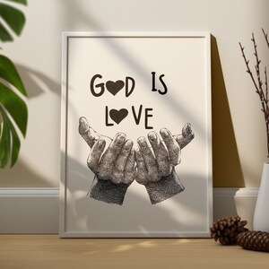 Minimalist Religious Wall Art Poster, Bible Wall Art Printable, God Is Love, Religious Quote, Aesthetic Apartment Decor, Digital Download