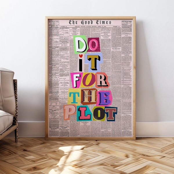 Do It For The Plot Wall Art Retro Poster For Room Decor Aesthetic Quote Typography Poster For Girl Bedroom Printable Digital Print Pink