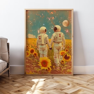 Surrealista pared arte espacio pared decoración Cosmos flores impresión universo cartel astronauta pared arte estético impresión de moda para apartamento arte imprimible