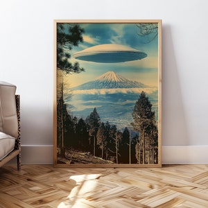 UFO Poster Nature Wall Art Printable UFO Photo Vintage UFO Wall Decor Flying Saucer Poster Art Print Retro Ufo Art Printable Poster