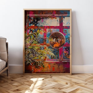 Retro Style Wall Art Painting Printable Retro Disco Ball Decor Poster Mirrorball Print For Wall Gallery Art Deco Home Printable Art Painting