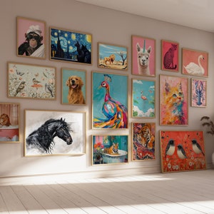 Set 250 Tiere Wandkunst Tierdrucke Kinderzimmer Wandkunst Kinderzimmer Dekor Kinderzimmer Poster Tiermalerei Haustier Porträt Tierporträt