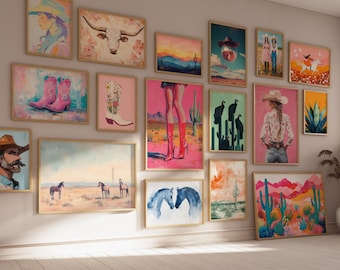 Set Of 160 Western Posters Cowgirl Prints Cowboy Wall Art Western Gallery Wild West Print Western Paintings Girly Posters Cowgirl Wall Art