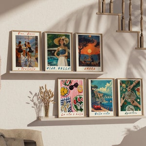 40 Set de viaje Impresión de carteles de viajes italianos Arte de pared Impresión de La Dolce Vita Pintura de viaje por la ciudad Conjunto de arte de viaje original Arte imprimible Digital