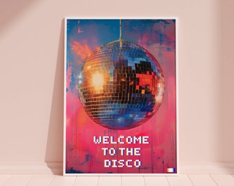 Welcome To The Disco Ball Wall Print Aesthetic Retro 80s Poster Mirrorball Decor Pink Disco Retro Print For Home Office Printable Wall Decor