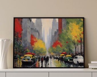 New York Decor, New York Painting, Rainy Day Decor, Travel Poster, US City Poster, Vintage Travel Room Decor, Digital Download #3
