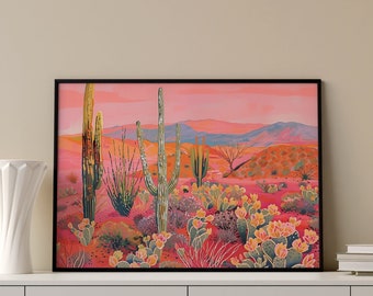 Impressão do deserto ocidental, rosa, estética, arte de parede para pintura de escritório, pôster do oeste selvagem, impressão de arte de paisagem, download digital para impressão ocidental
