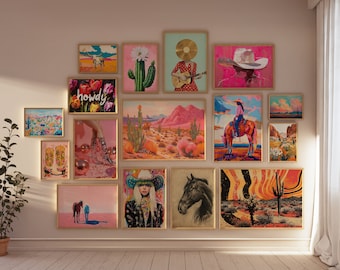 Set Of 70 Western Wall Art Cowgirl Poster Print Girly Posters Cowboy Prints Desert Wall Art Western Gallery Set Retro Cowboy Posters Digital