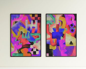 Abstract Wall Art, Trendy Wall Decor, Colorful Geometric Shapes Abstract Print, Maximalist Poster, Aesthetic Room Art, Digital Download