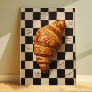Póster de cocina con arte de croissant, impresión francesa, impresión de comida italiana, impresión de arte imprimible para cocina, impresión retro, impresión estética para apartamento, arte de cocina
