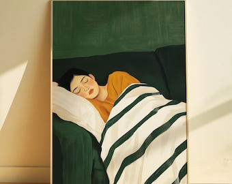 Woman Print Moody Wall Art Aesthetic Emerald Green Girly Print Minimalist Living Room Wall Decor Feminine Wall Painting Printable Trendy Art