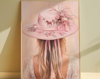 Impression d'art de cow-girl occidentale, peinture rose occidentale, décoration murale femme, peinture de cow-girl, affiche imprimable occidentale occidentale pour impression d'appartement
