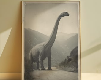 Dinosaur Wall Print For Nursery Poster Printable Surreal Wall Art Retro Sci Fi Print Boys Room Decor Kids Wall Art Vintage Dinosaur Print