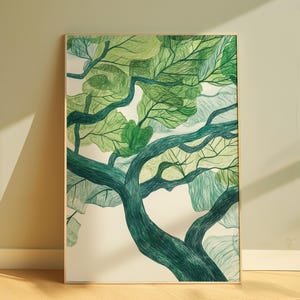 Hand Drawn Nature Inspired Botanical Wall Art Green Tree Canopy Drawing Tranquil Minimalist Print Abstract Gallery Wall Art Printable Art