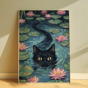 Vintage Cat Painting Enchanting Art Print Black Cat Poster For Living Room Printable Cat Print Aesthetic Cat Lover Decor Pet Poster Print