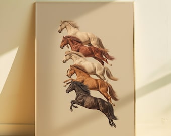 Horses Art Print Western Printable Wall Decor Minimalist Art Print Aesthetic Animal Poster Rustic Wall Decor Farm Animal Print For Wall Dorm