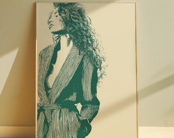 Arte de línea moderna con impresión de mujer, arte de pared minimalista, arte femenino atrevido, póster de moda imprimible, retrato femenino impreso para habitación de niña, arte estético